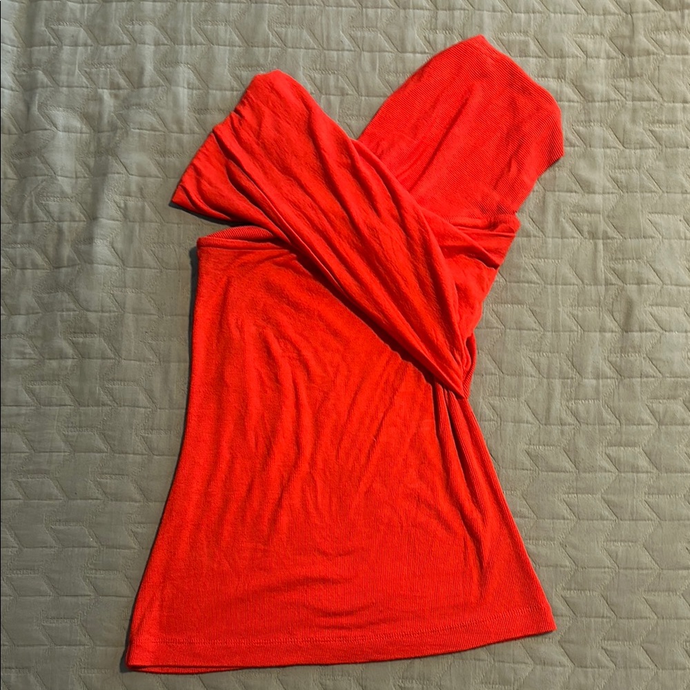 Babaton Red Ruched Asymmetrical One Shoulder Top